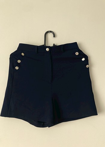 Düğmeli Koyu Mavi Mini Jean Şort