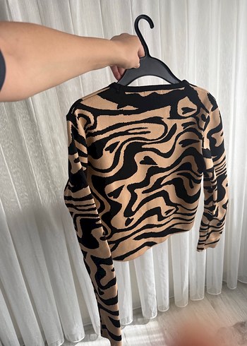 l Beden kahverengi Renk Kahverengi Zebra Desenli Triko Kadın Kazak