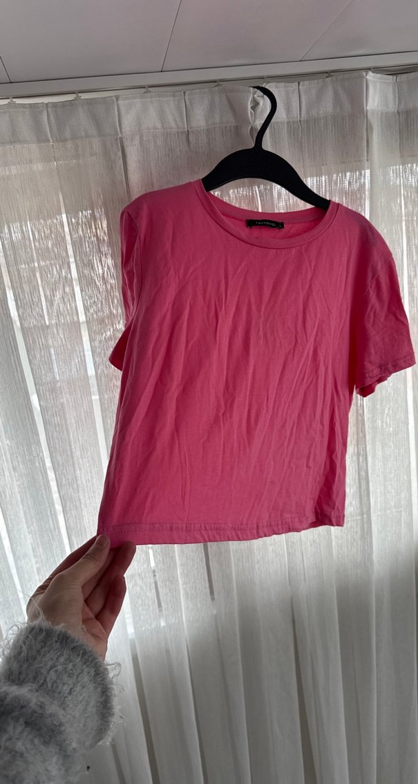 Kadın Pembe Kısa Kollu Basic Tişört - Görsel 2