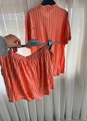 Pembe Çizgili Kısa Kollu Kadın Pijama Takımı yeni ürün - Görsel 5