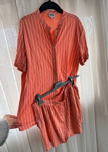 Pembe Çizgili Kısa Kollu Kadın Pijama Takımı yeni ürün - Görsel 6