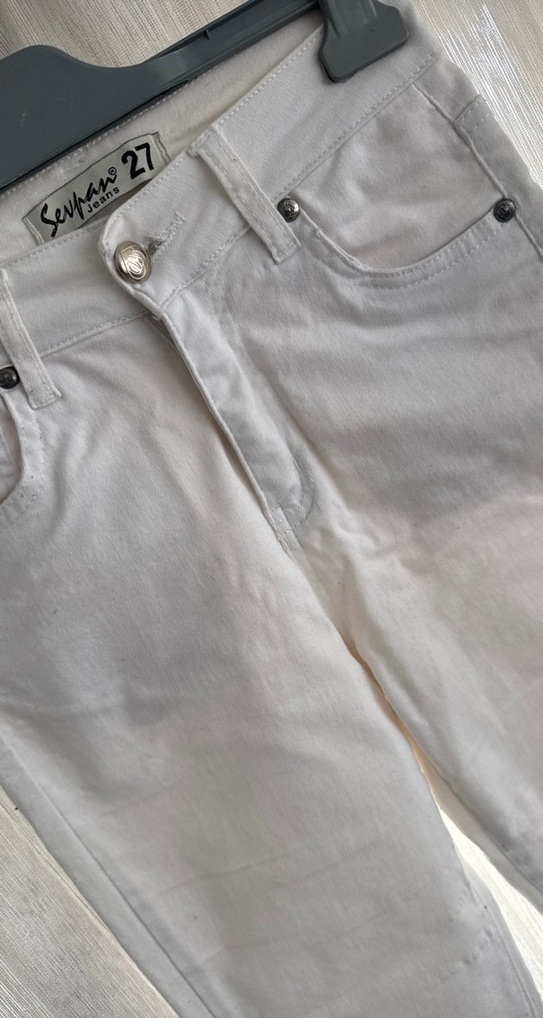 Beyaz Regular Fit Midi Denim Kadın  skny Jean - Görsel 3