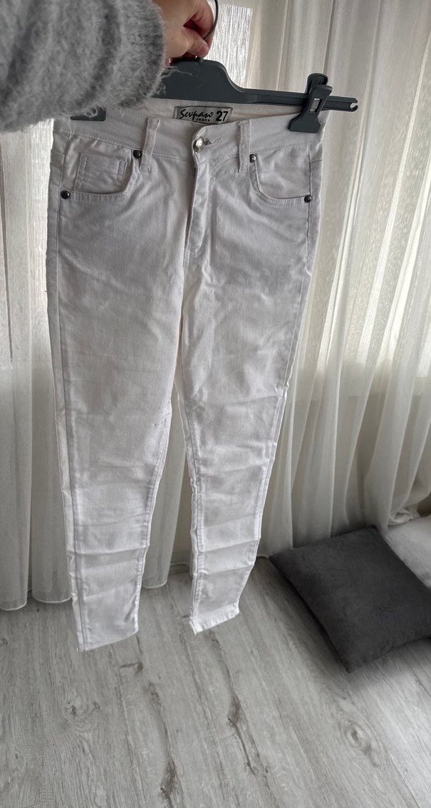 Beyaz Regular Fit Midi Denim Kadın  skny Jean - Görsel 5