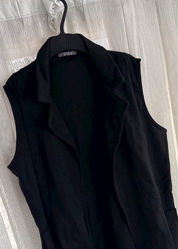 Siyah Kemerli Kolsuz Midi Kadın Yelek - Görsel 2