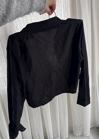 Siyah Keten Düğmeli gömlek - Görsel 5