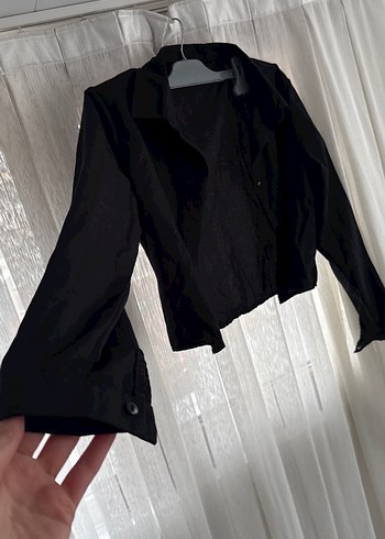 Siyah Keten Düğmeli gömlek - Görsel 2