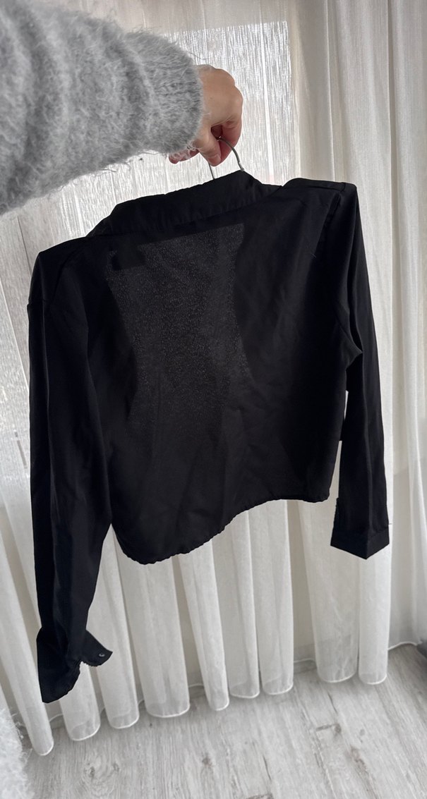 Siyah Keten Düğmeli gömlek - Görsel 5