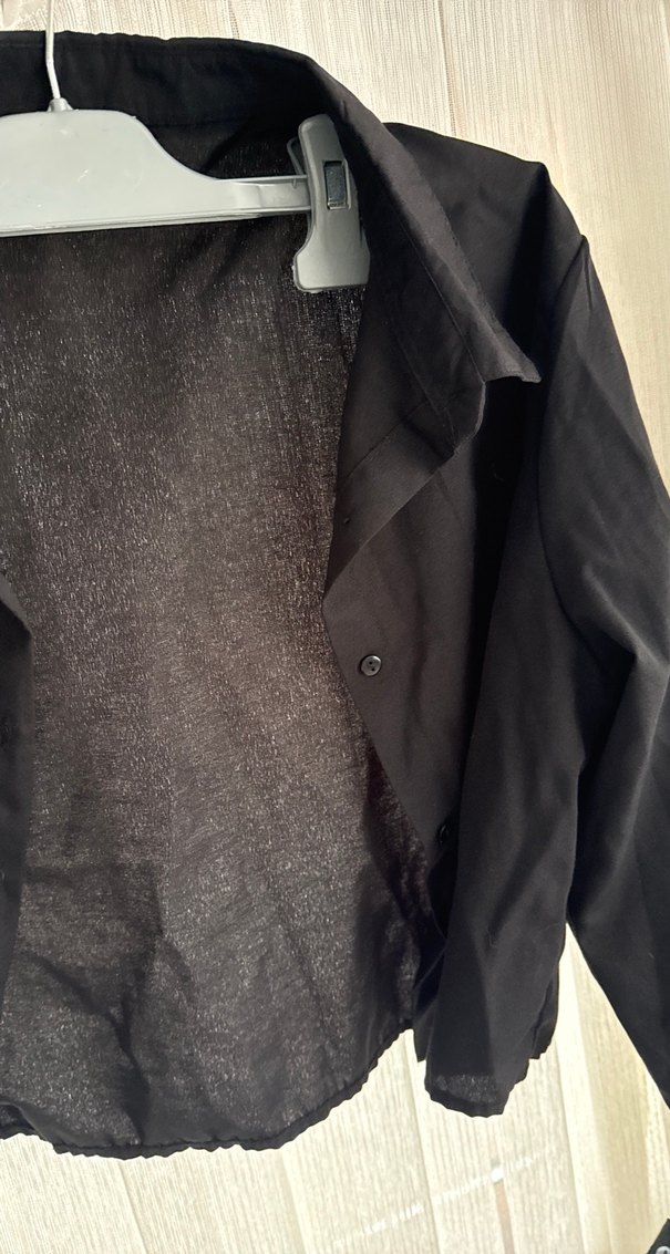 Siyah Keten Düğmeli gömlek - Görsel 3