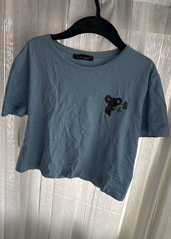 Düğmeli Baskılı Mavi Kadın Tişört - Görsel 2