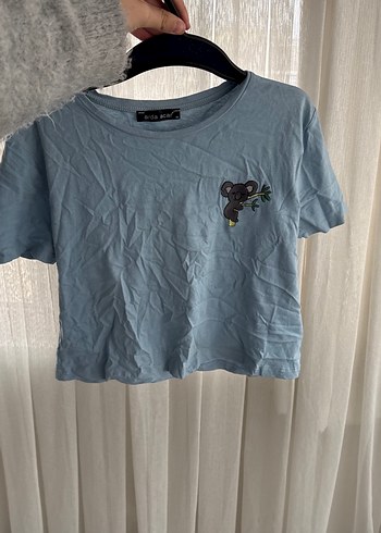 Düğmeli Baskılı Mavi Kadın Tişört - Görsel 4