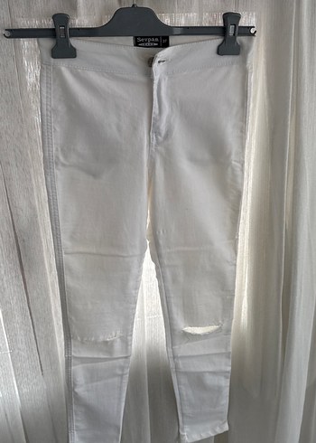 Beyaz Midi Kesim Yırtmaçlı Kadın Kot Pantolon yeni - Görsel 3