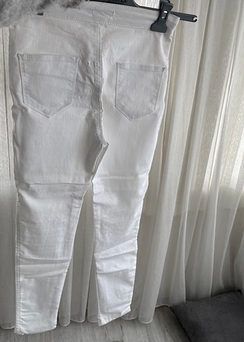 Beyaz Midi Kesim Yırtmaçlı Kadın Kot Pantolon yeni - Görsel 5