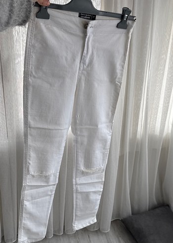 Beyaz Midi Kesim Yırtmaçlı Kadın Kot Pantolon yeni - Görsel 6