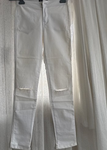 Beyaz Midi Kesim Yırtmaçlı Kadın Kot Pantolon yeni - Görsel 2
