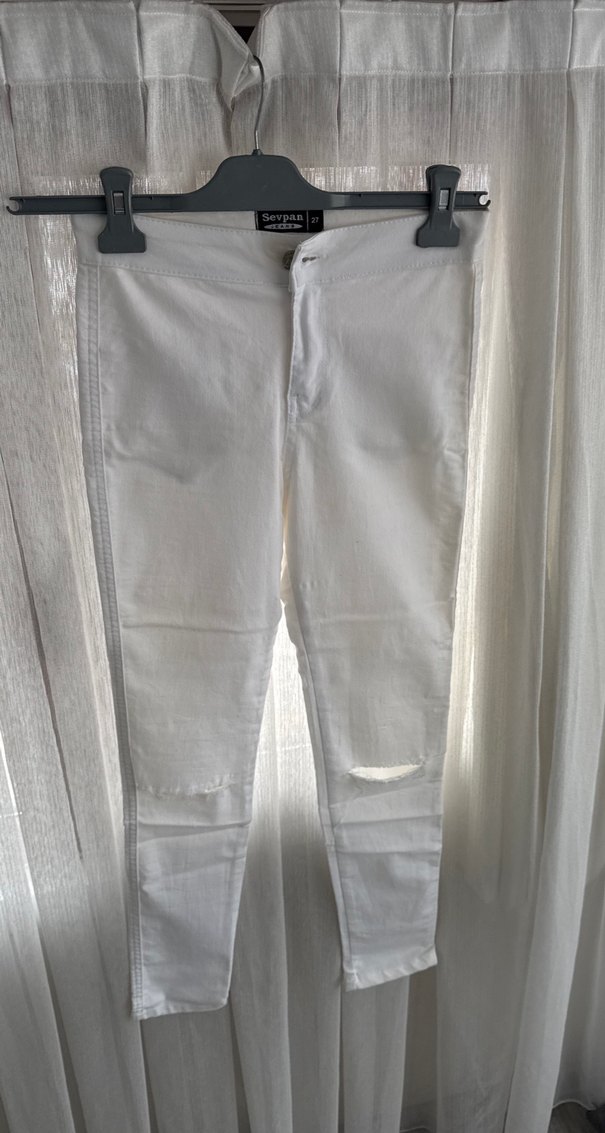 Beyaz Midi Kesim Yırtmaçlı Kadın Kot Pantolon yeni - Görsel 3