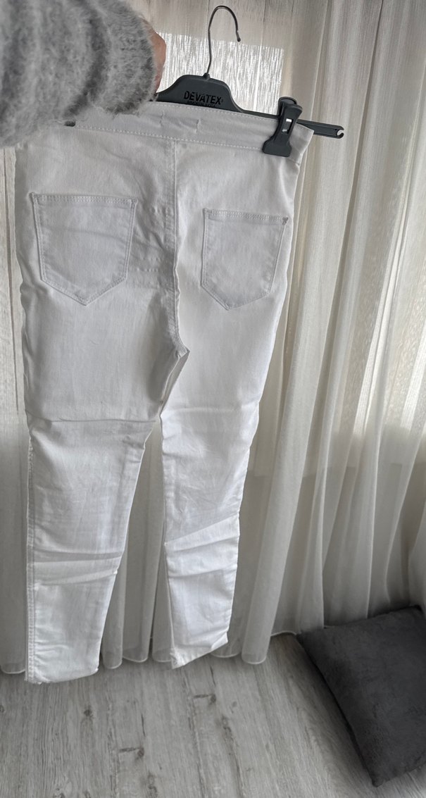 Beyaz Midi Kesim Yırtmaçlı Kadın Kot Pantolon yeni - Görsel 5