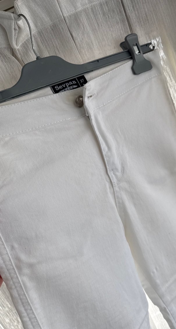 Beyaz Midi Kesim Yırtmaçlı Kadın Kot Pantolon yeni - Görsel 4