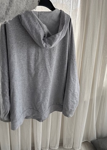 Gri Kadın Kapüşonlu Fermuarlı Sweatshirt - Görsel 5