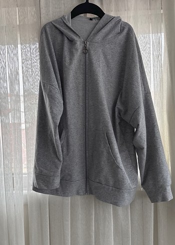 Gri Kadın Kapüşonlu Fermuarlı Sweatshirt - Görsel 3