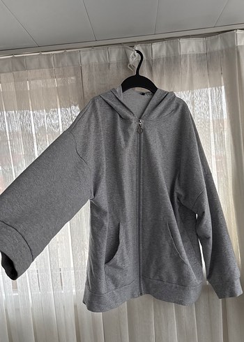 Gri Kadın Kapüşonlu Fermuarlı Sweatshirt - Görsel 2