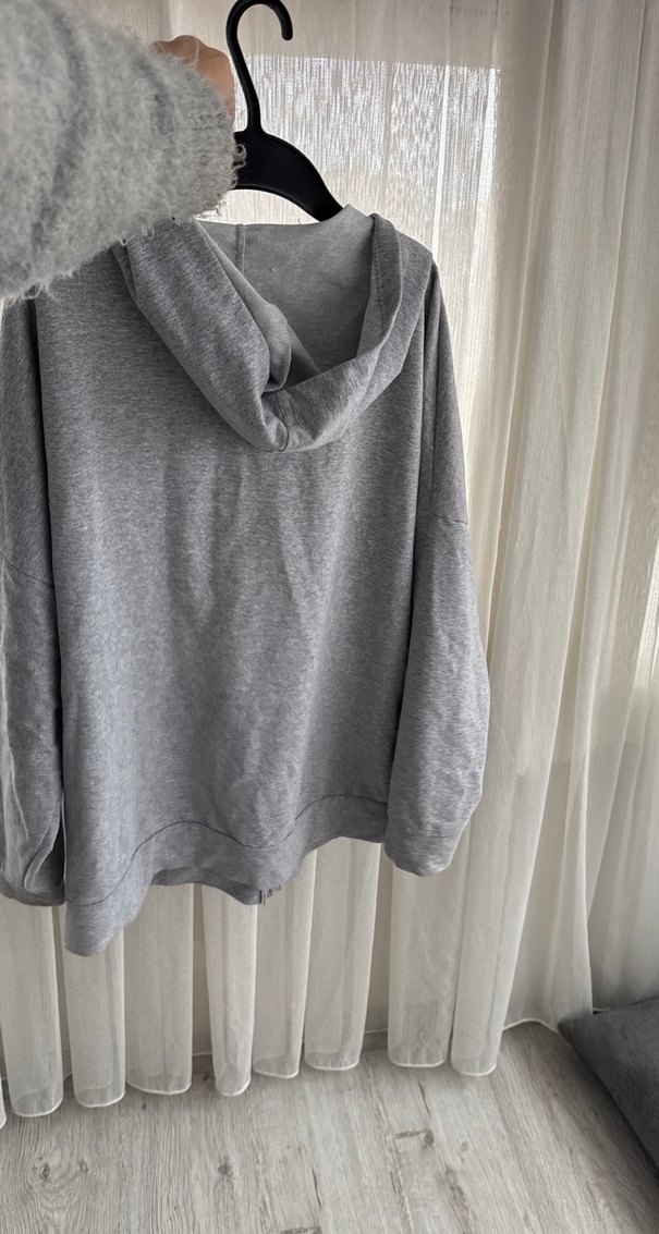 Gri Kadın Kapüşonlu Fermuarlı Sweatshirt - Görsel 5