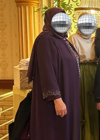 Uzun Kollu Mor Desenli anne elbise