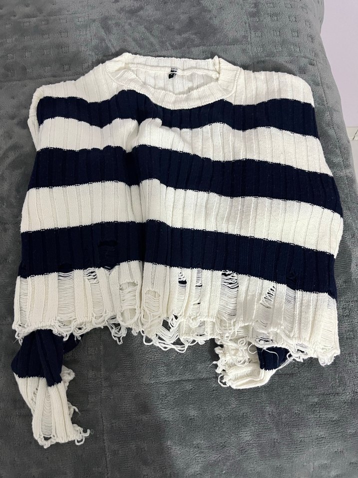 Kadın Çizgili Pamuklu Triko Kazak - Görsel 2