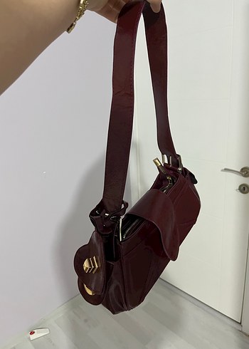 Bordo Parlak Deri Kadın Omuz Çantası - Görsel 3