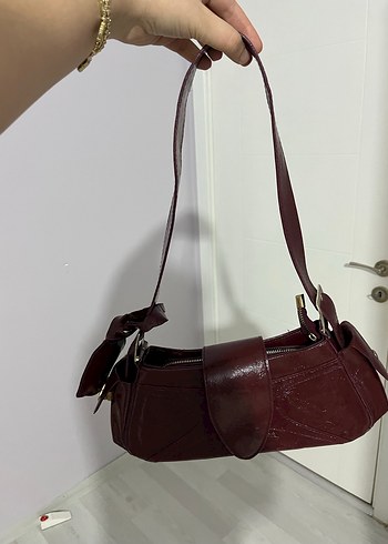 Bordo Parlak Deri Kadın Omuz Çantası - Görsel 2