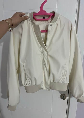 Beyaz Mini Kadın Bomber Ceket - Görsel 3