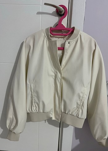 Beyaz Mini Kadın Bomber Ceket - Görsel 2