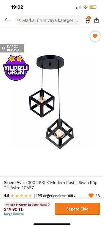 Siyah metal avize