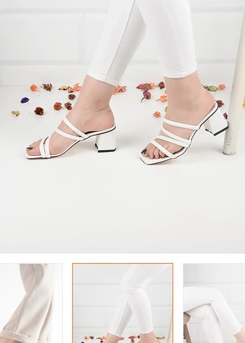 Bambi Beyaz Minimalist Kadın Topuklu Sandalet