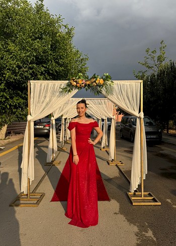 Diğer Kırmızı Uzun prenses model elbise