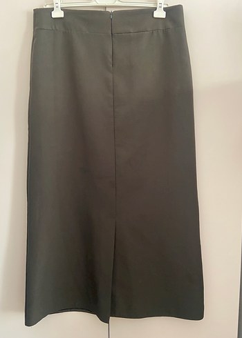 Haki Uzun Kadın Etek, Kemerli, Ofis Şıklığı - Görsel 4