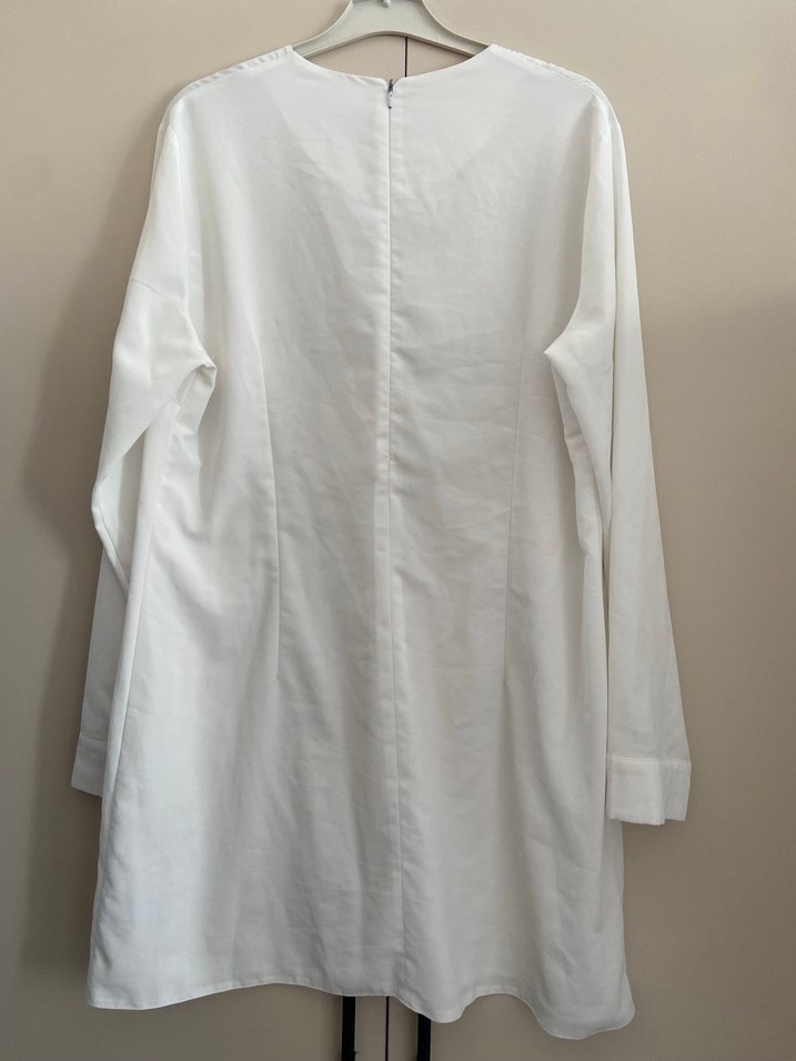 Beyaz Uzun Kollu Midi Tunik - Görsel 5