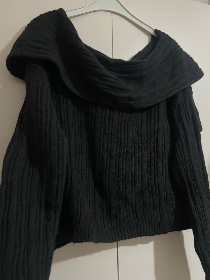 Kadın Siyah Örgü Yüksek Yakalı Kazak - Görsel 5