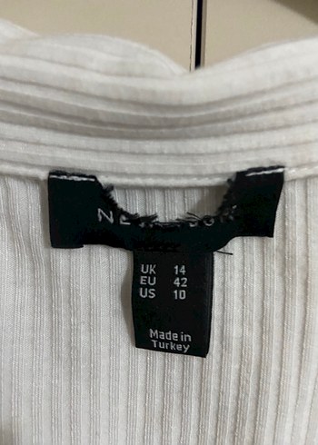 Düğmeli V Yaka beyaz Kısa Kollu Kadın bluz - Görsel 5