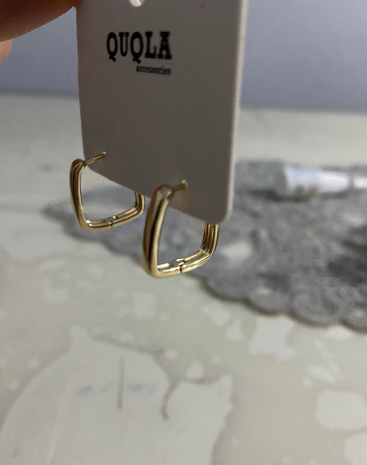 Kadın dikdörtgen Çelik küpe gold - Görsel 4