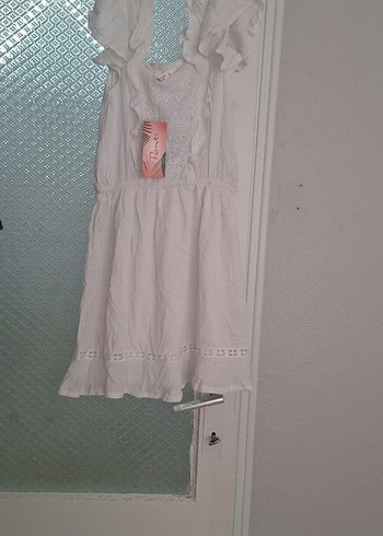 s Beden Dantel Detaylı Beyaz Midi Bohem Elbise