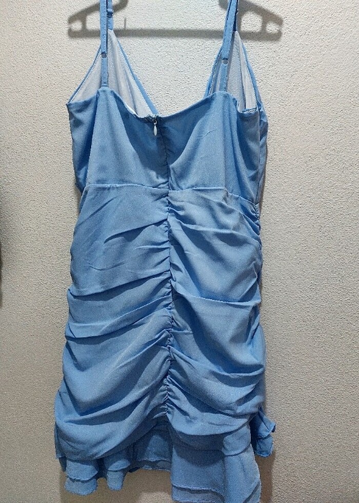 İp Askılı Mini Fırfırlı Elbise - Görsel 3