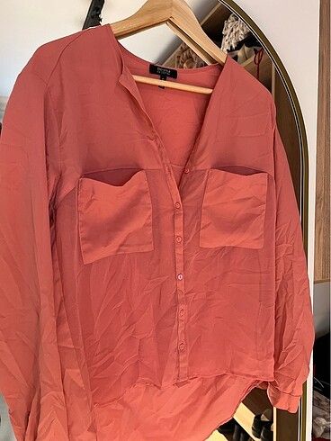 Bershka Mercan rengi tül gömlek