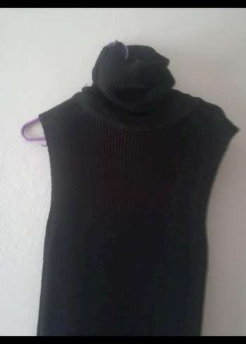 Siyah Boğazlı Kolsuz Uzun Triko Elbise - Görsel 2