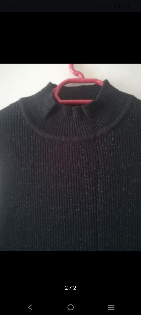 Siyah Yüksek Yakalı Kadın Triko Süveter - Görsel 2