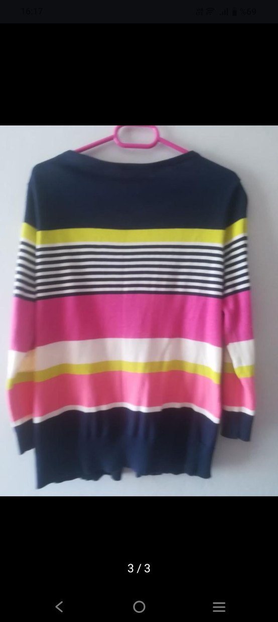 Renkli Çizgili Düğmeli Kadın Hırka - Görsel 2