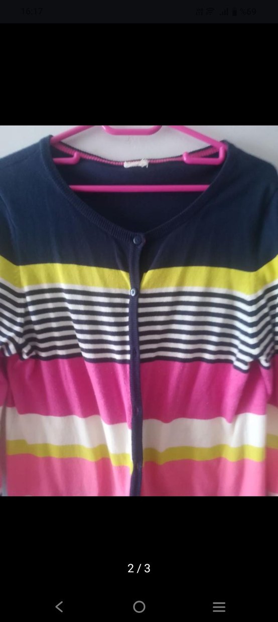 Renkli Çizgili Düğmeli Kadın Hırka - Görsel 3