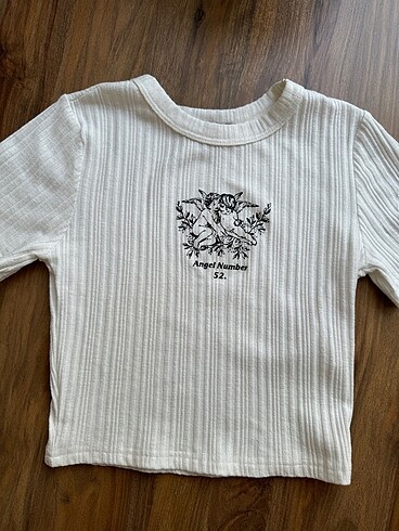 s Beden beyaz Renk Melek baskılı crop tshirt