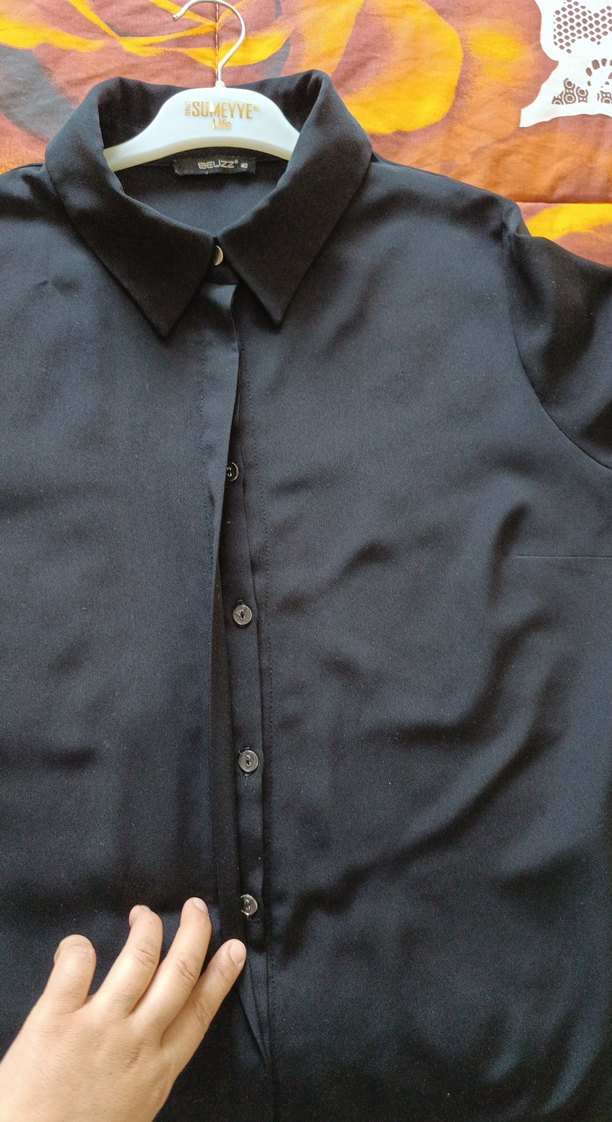 Siyah Uzun Kollu Düğmeli Kadın Tunik - Görsel 4