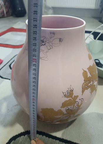 Büyük Boy Pembe ve Altın Desenli Vazo - Görsel 5