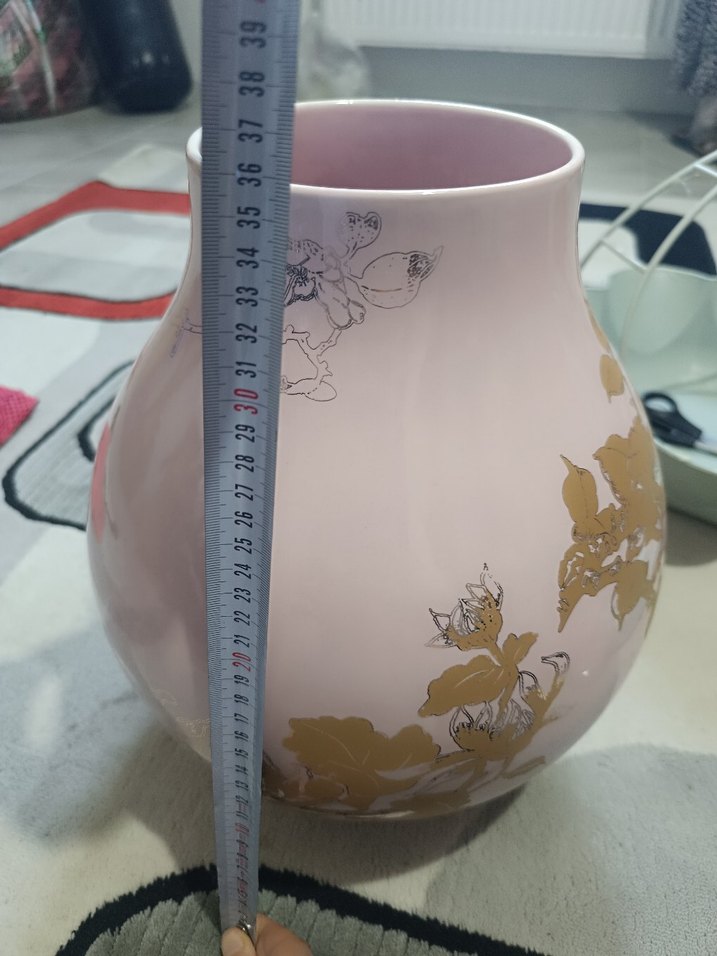 Büyük Boy Pembe ve Altın Desenli Vazo - Görsel 5